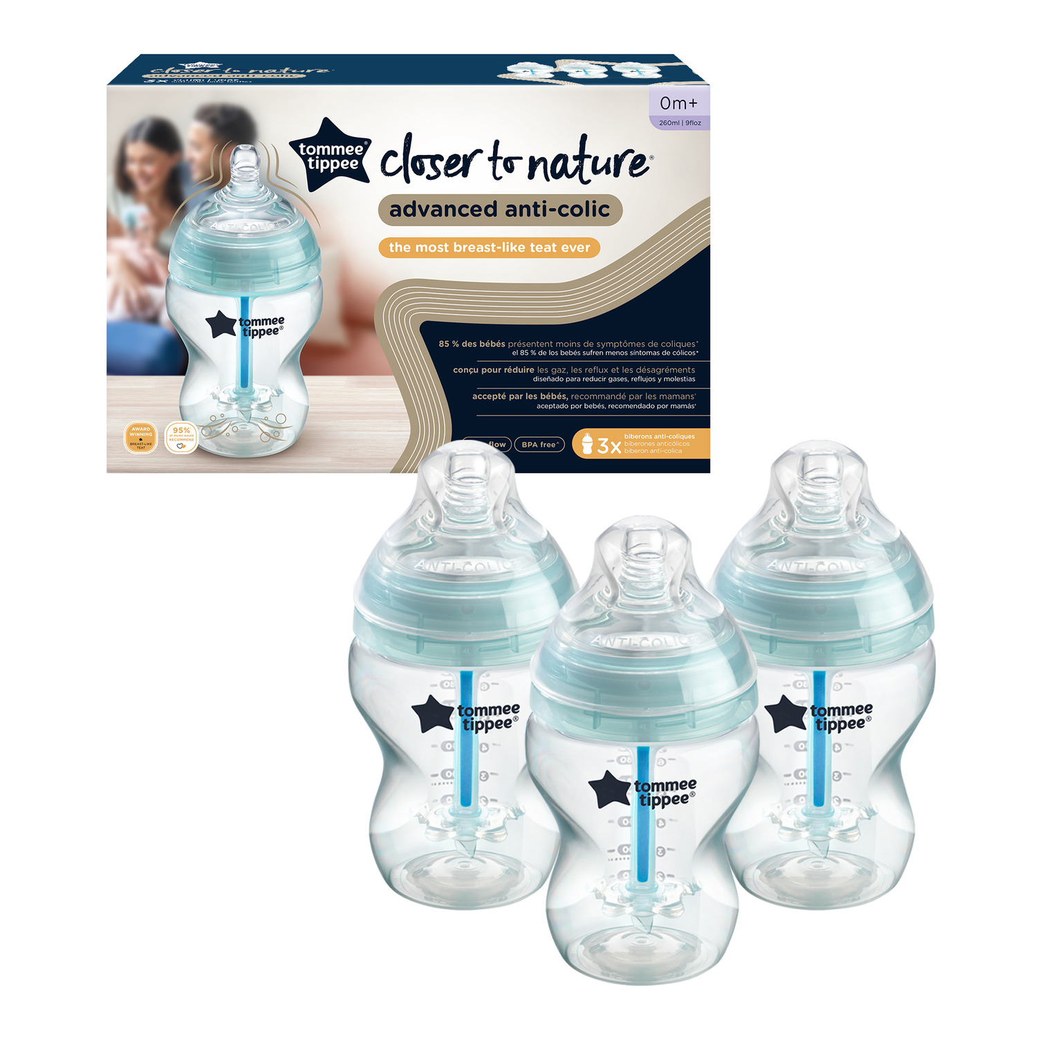 TOMMEE TIPPEE Set kojeneckých lahví advanced ANTI-COLIC, 260 ml, 3ks