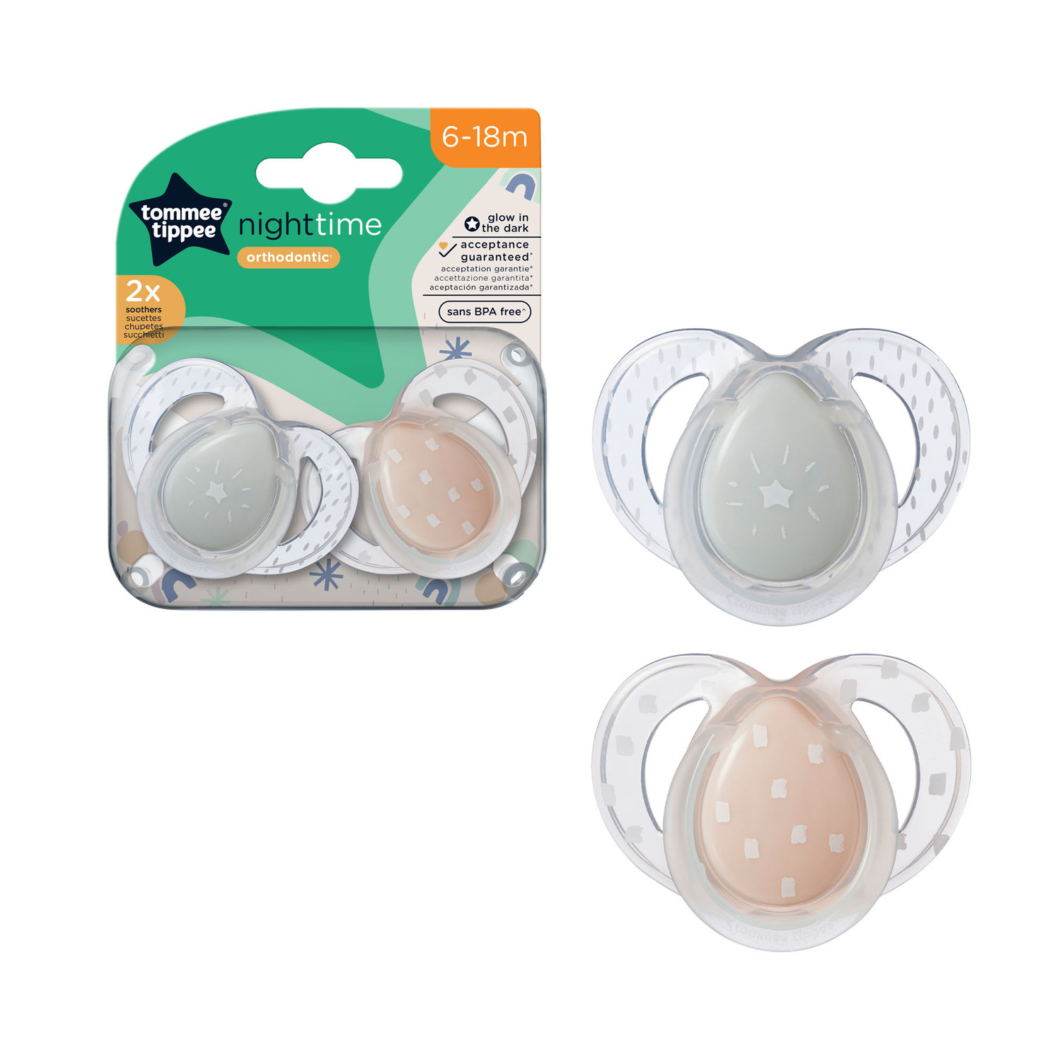 TOMMEE TIPPEE Šidítko silikon Night 6-18m, 2ks Night