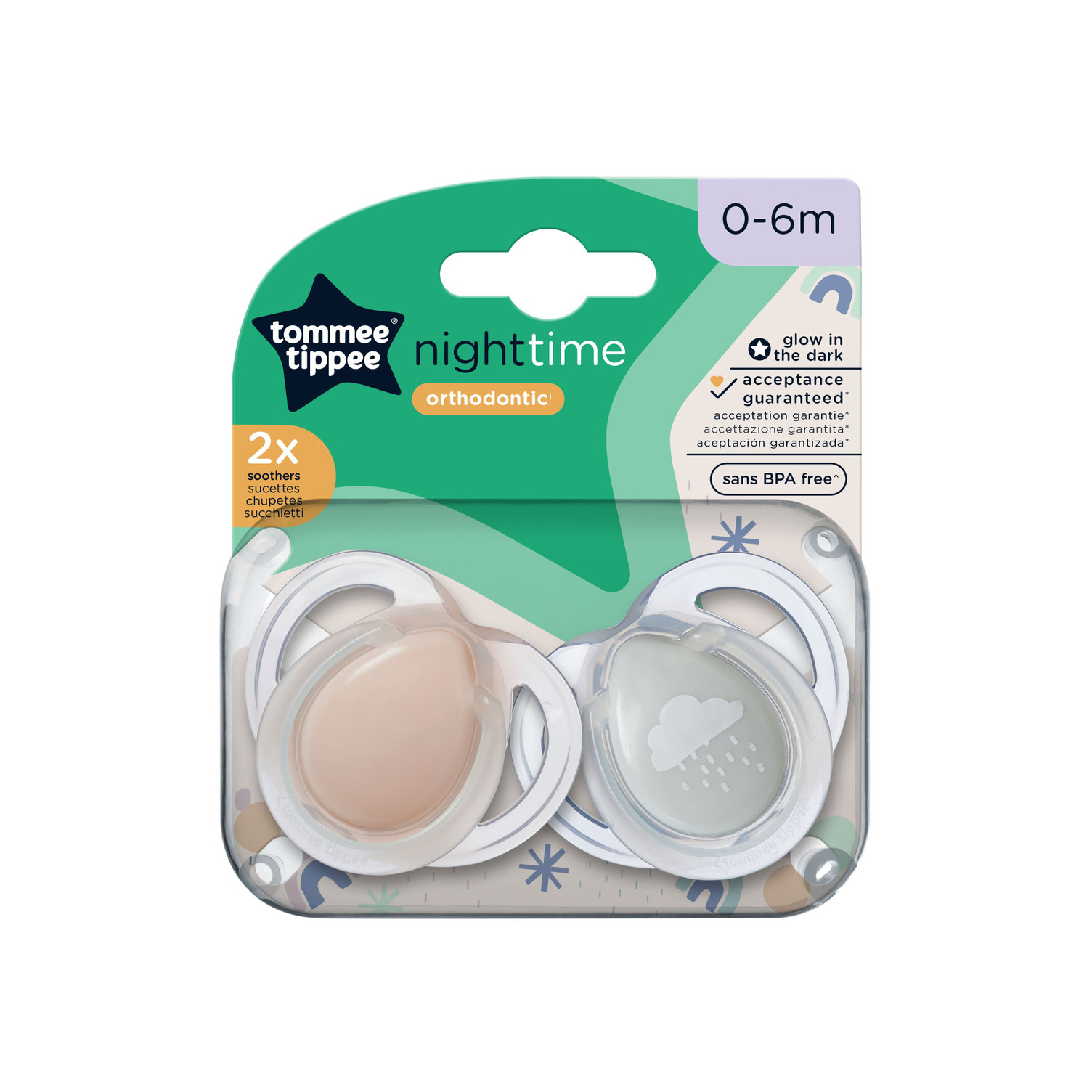 TOMMEE TIPPEE Šidítko symetrický  silikon Night 0-6m 2 ks Růž./Modrá