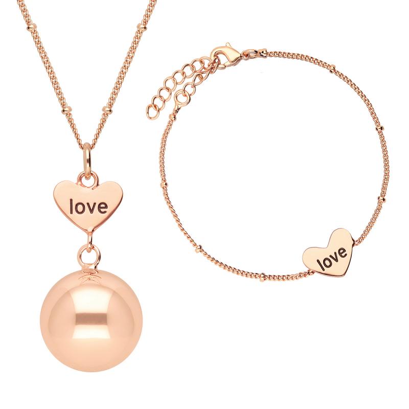 BOLA BOLA Set 1heart and love engraving in rose gold plating