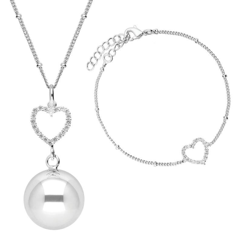 BOLA BOLA SET 2 crystal heart in silver plating