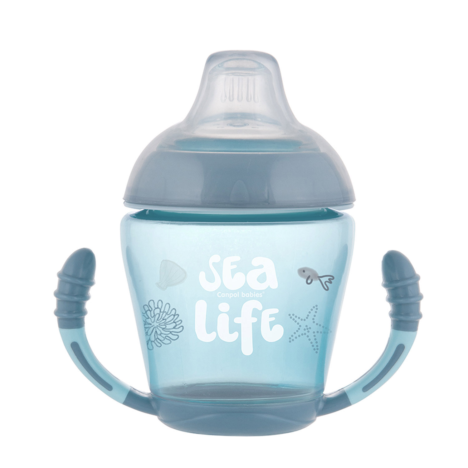 CANPOL Nevylévací hrneček se silikonovým pítkem 230ml SEA LIFE Šedá