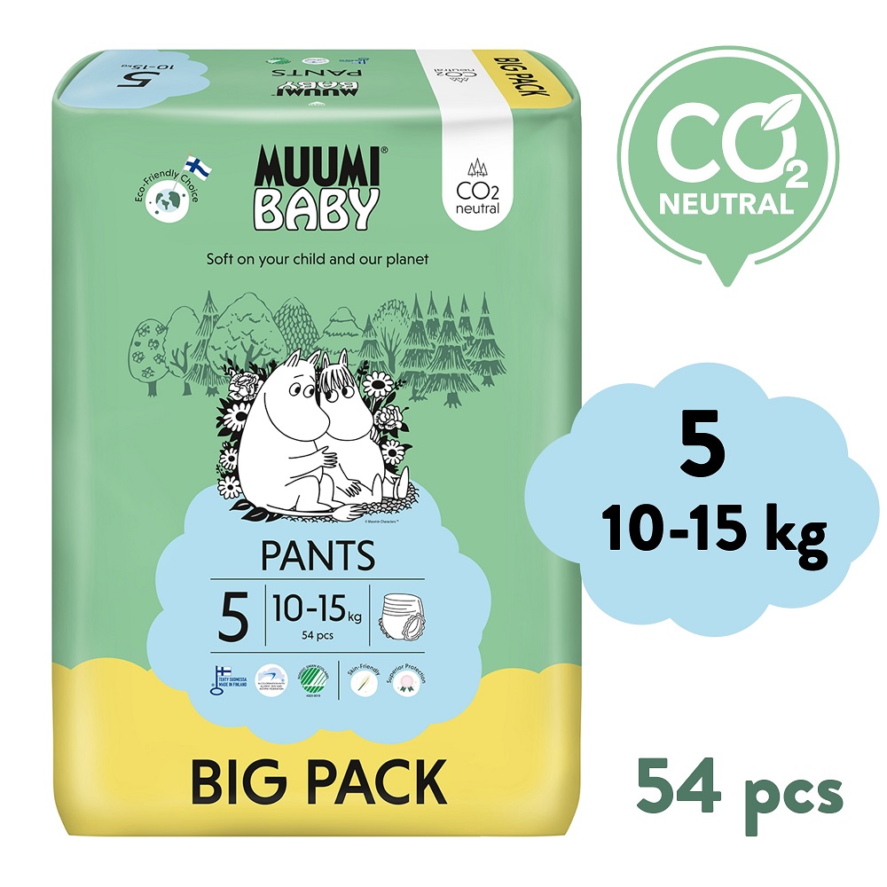 MUUMI BABY Muumi Baby Pants 5 Maxi+ 10-15 kg (54 ks), kalhotkové eko pleny