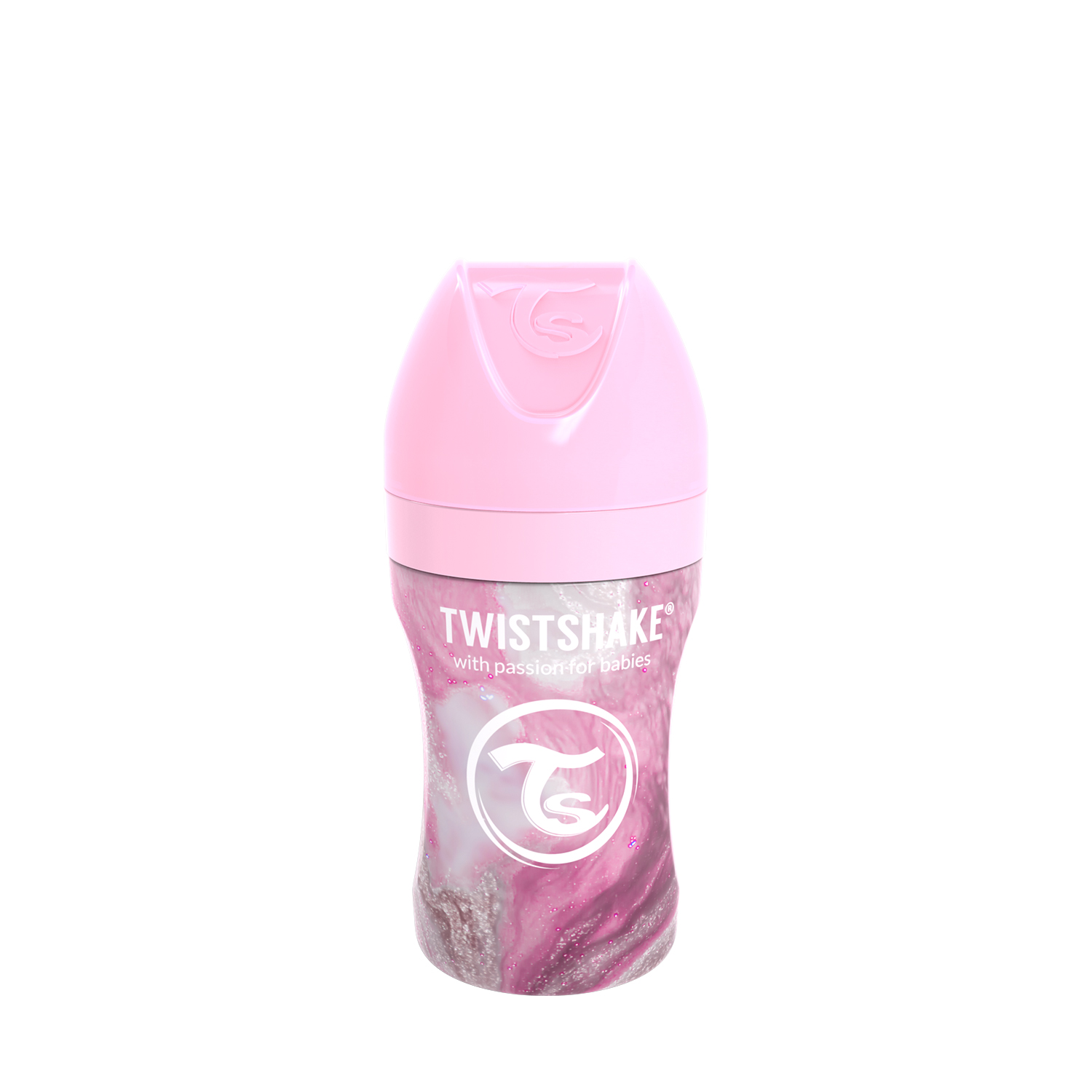 TWISTSHAKE Kojenecká láhev Anti-Colic nerezová 260ml (dudl.M) Mramorově růžová