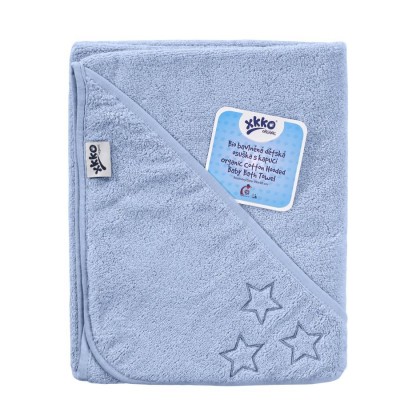 KIKKO Froté osuška s kapucí Organic 90x90 Baby Blue