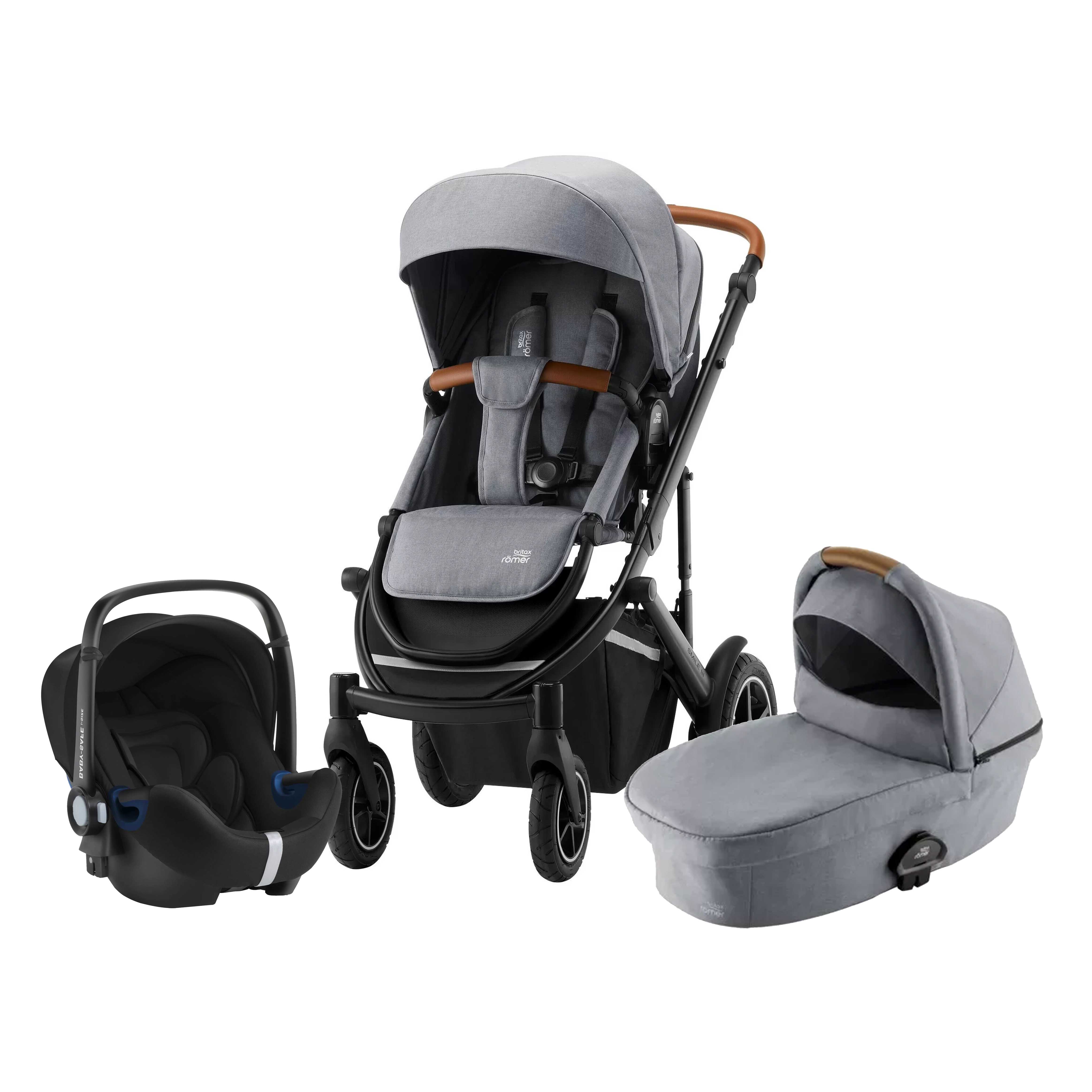 BRITAX RÖMER Set kočárek Smile III + hluboká korba + autosedačka 2022 Frost Grey/Brown