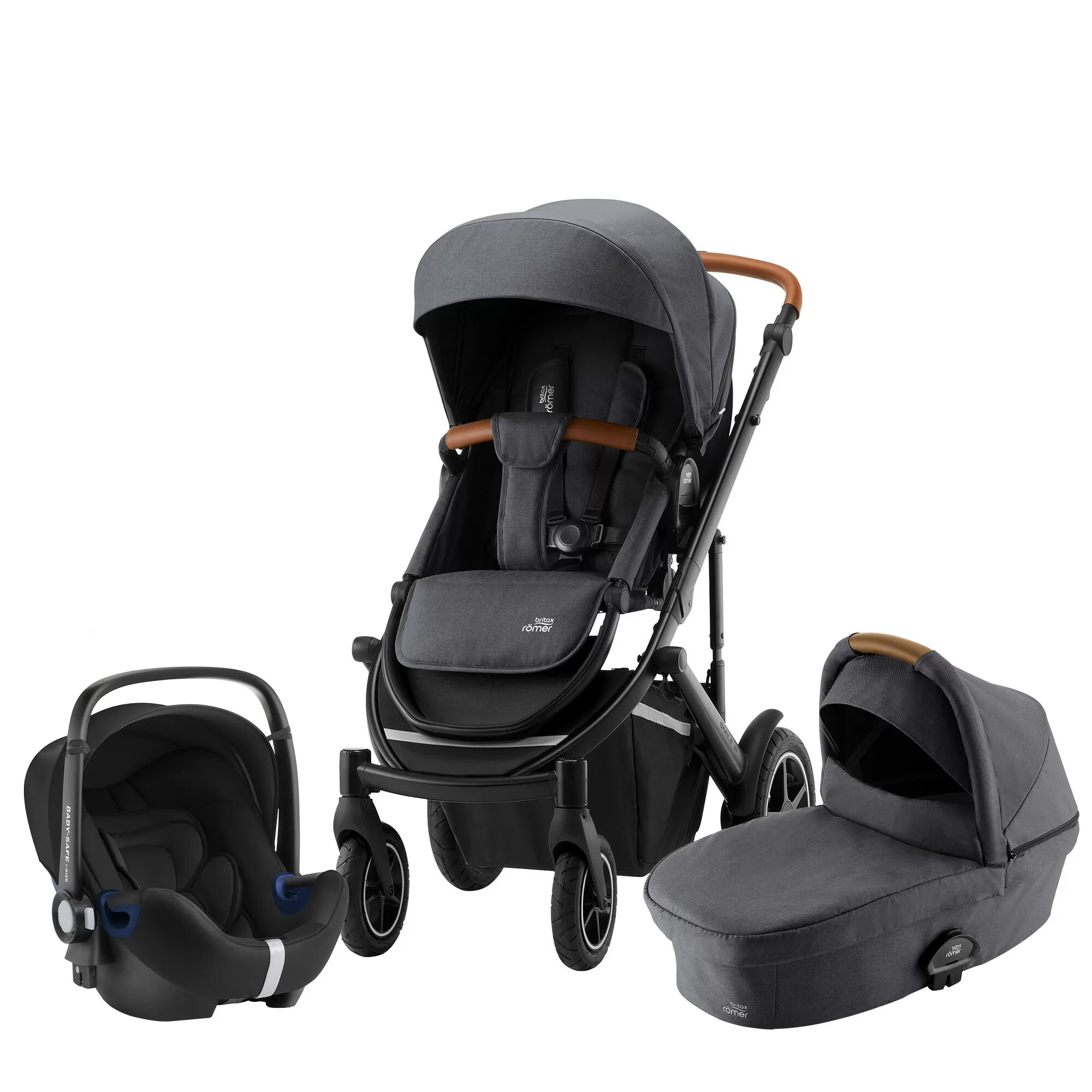 BRITAX RÖMER Set kočárek Smile III + hluboká korba + autosedačka 2022 Midnight Grey