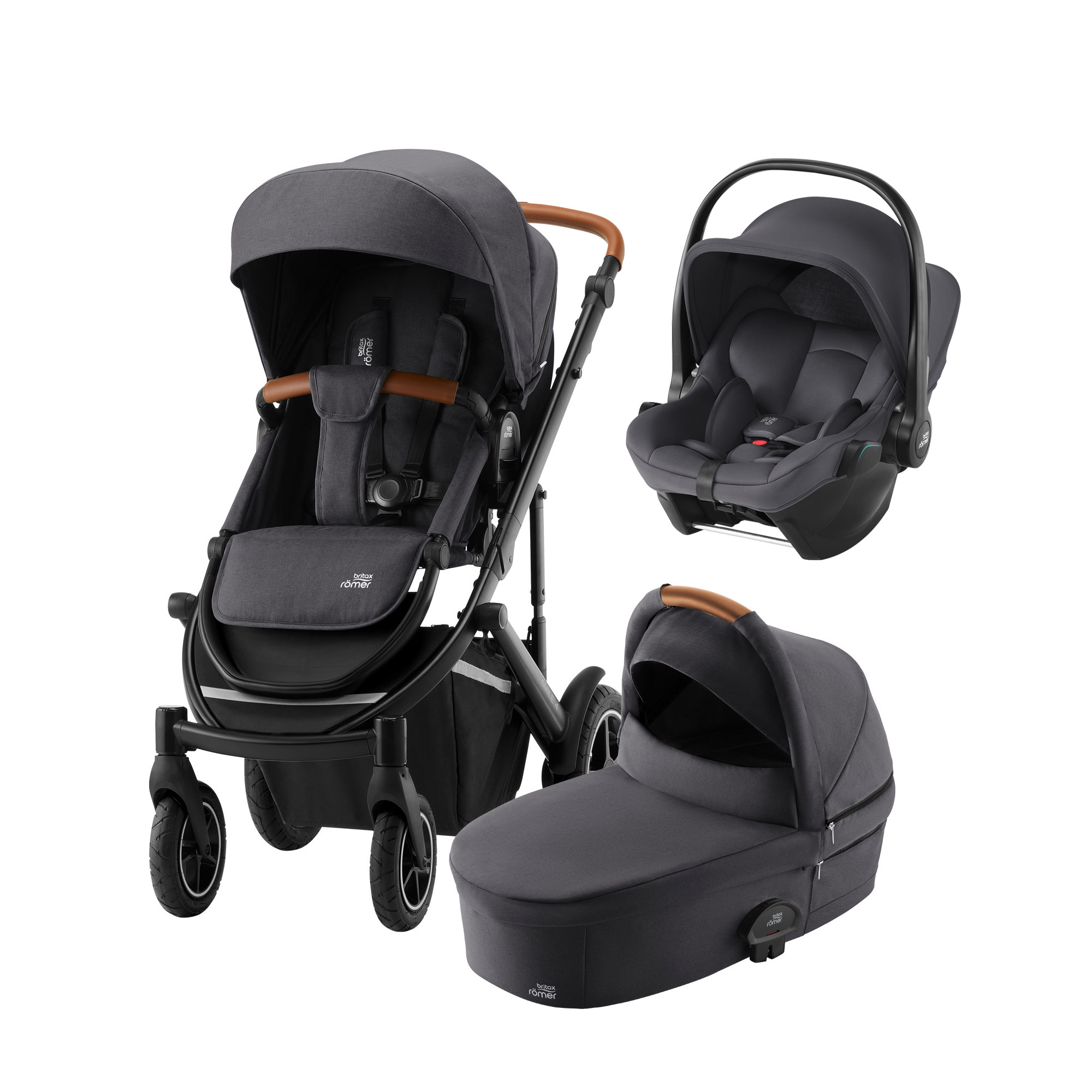 BRITAX RÖMER Set kočárek Smile 4 + hluboká korba + autosedačka Baby-Safe Core Midnight Grey