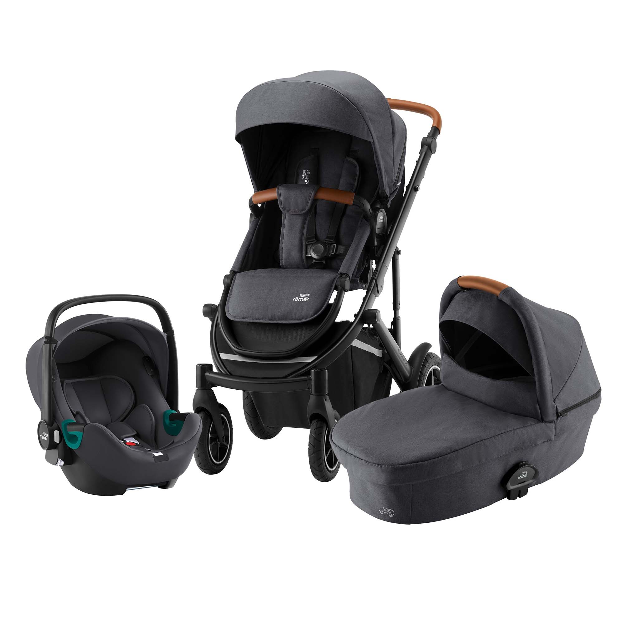 BRITAX RÖMER Set kočárek Smile III + hluboká korba + autosedačka Baby Safe iSense Midnight Grey