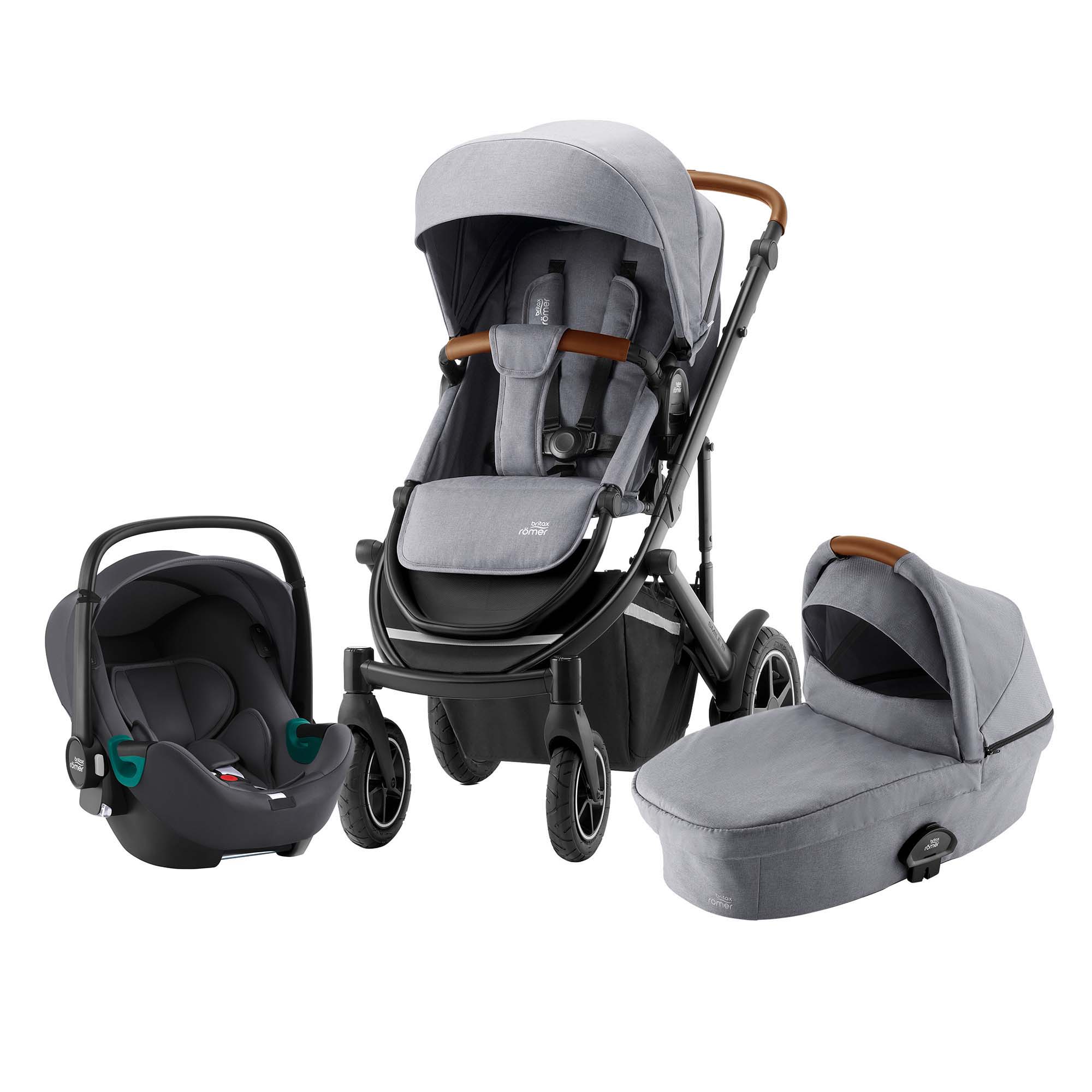 BRITAX RÖMER Set kočárek Smile III + hluboká korba + autosedačka Baby Safe iSense Frost Grey/Brown