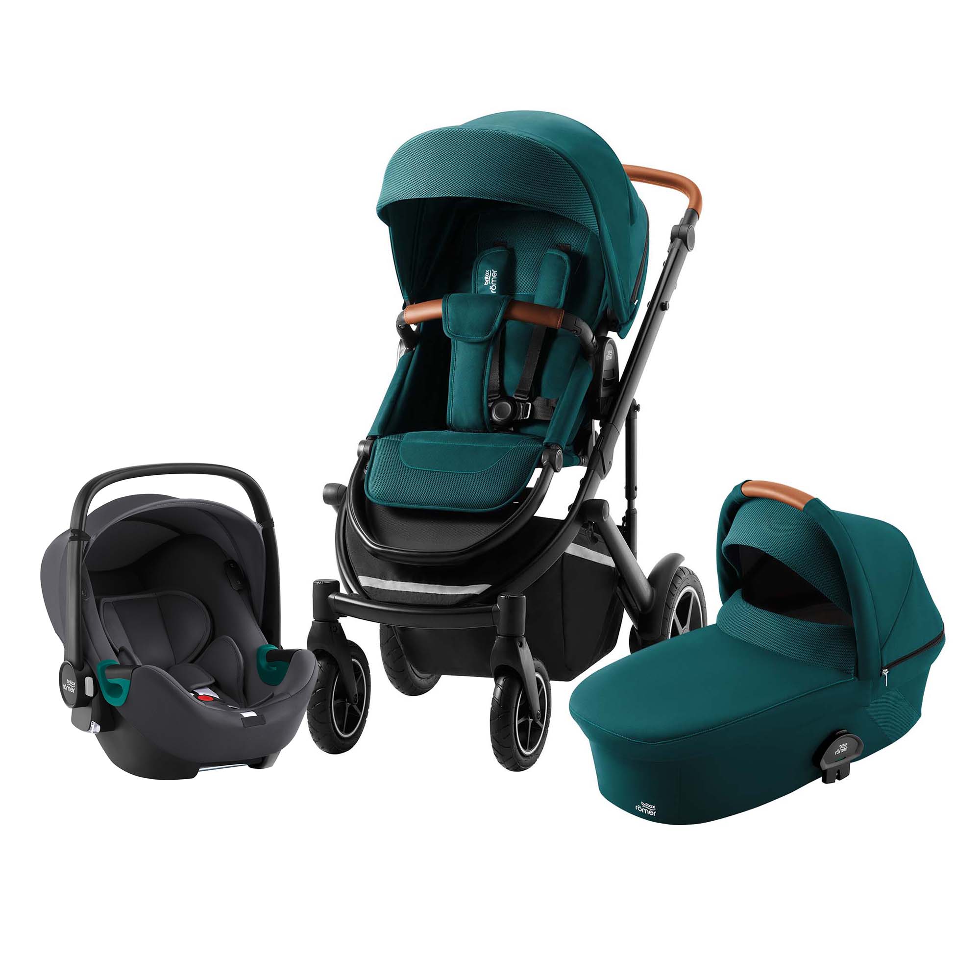 BRITAX RÖMER Set kočárek Smile III + hluboká korba + autosedačka Baby Safe iSense Atlantic Green