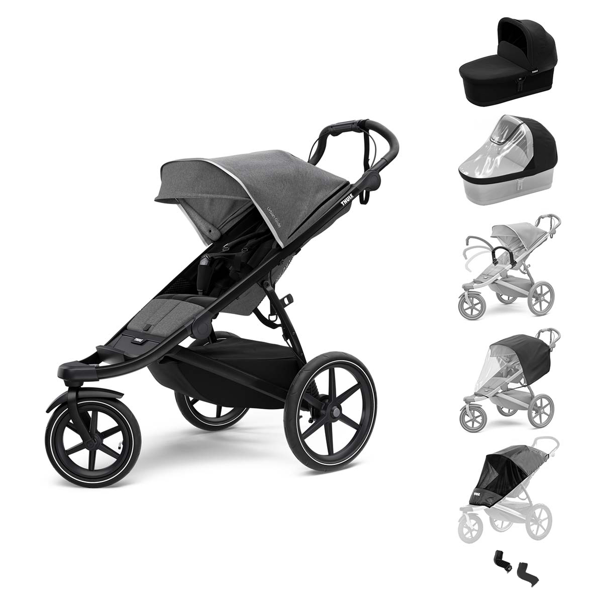 THULE Set Kočárek Urban Glide 2+hl.korba+pláštěnka hluboká a sport.+sítka proti hmyzu+madlo+adaptéry