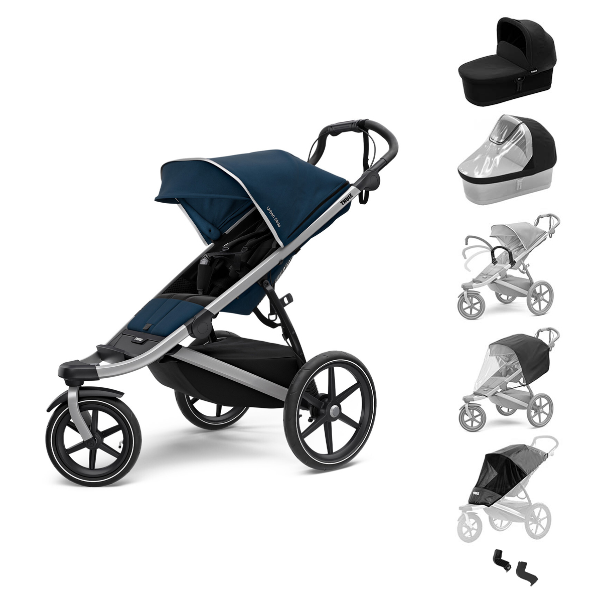 THULE Set Kočárek Urban Glide 2+hl.korba+pláštěnka hluboká a sport.+sítka proti hmyzu+madlo+adaptéry