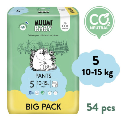 Muumi Baby Pants 5 Maxi+ 10-15 kg (54 ks), kalhotkové eko pleny