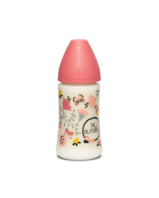 Láhev kojenecká silikon 270 3P S, Růžový motýl 270ml