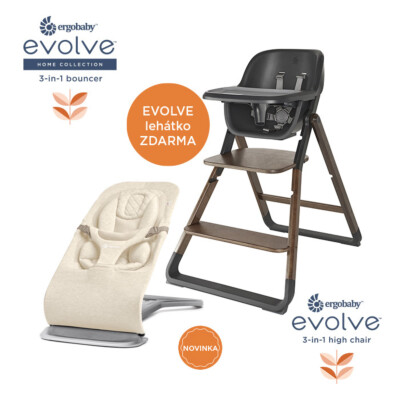EVOLVE jídelní židle 2v1 + EVOLVE lehátko Cream, Dark wood